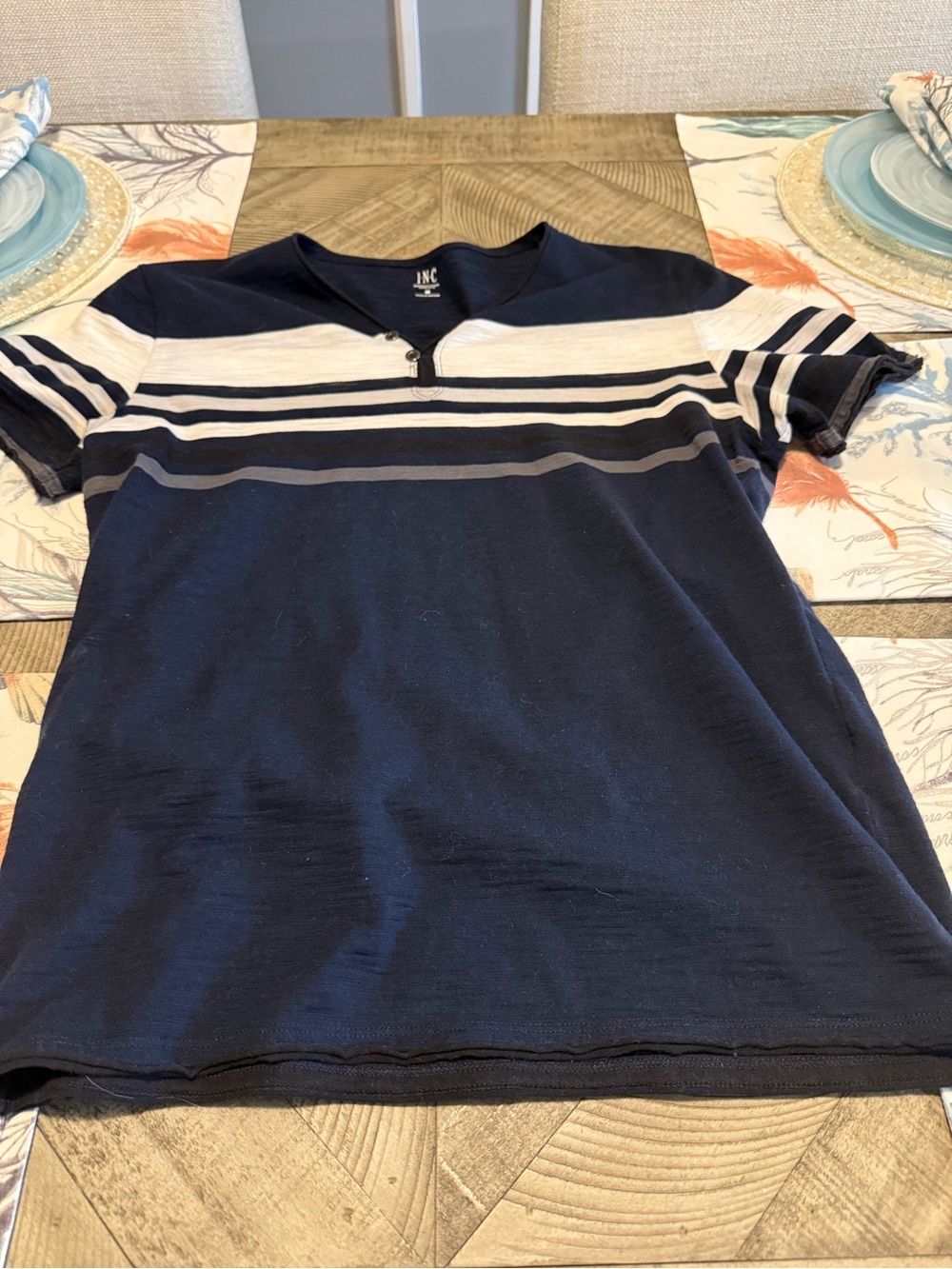 INC International Concepts Men’s Navy Stripe Short Sleeve Polo